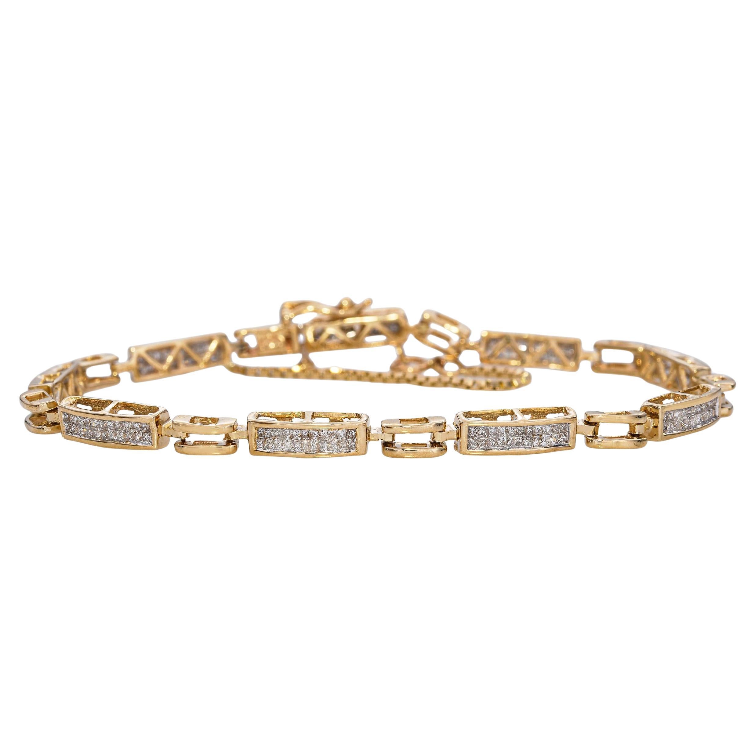 14k Yellow Gold 0.80tcw Diamond Link Bracelet en venta