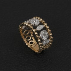 14K Yellow Gold 0.81 Ct Multi-Shape Diamond Cluster Beaded Open Band Ring