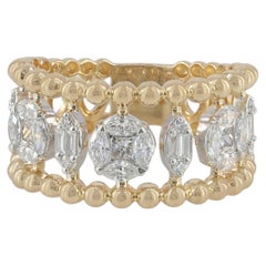 14K Yellow Gold 0.81 Ct Multi-Shape Diamond Cluster Beaded Open Band Ring