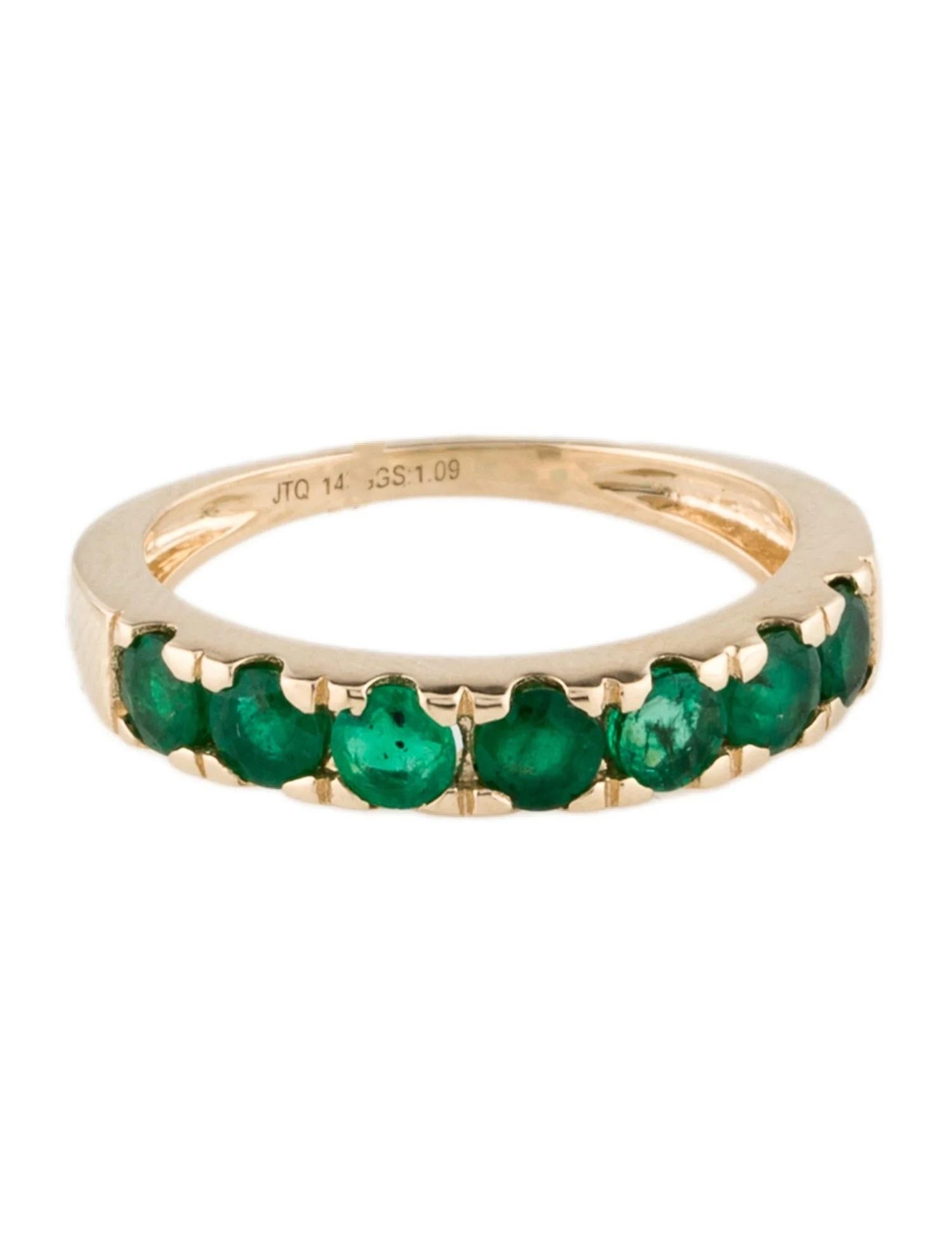 Artiste Bague jonc émeraude modifiée ronde en or jaune 14 carats de 0,81 carat, taille 7 en vente