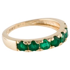 14K Yellow Gold 0.81ctw Emerald Band Ring, Size 7, Round Modified Brilliant Emer