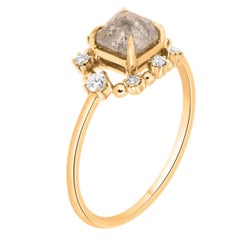 14K Yellow Gold 0.82 Carat Square Emerald Shape Salt & Pepper Diamond Ring