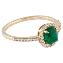 14K Yellow Gold 0.83ct Emerald and Diamond Cocktail Ring, Size 7
