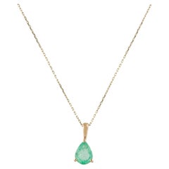 14K Yellow Gold 0.84ct Pear Modified Brilliant Emerald Pendant Necklace 