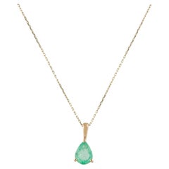 14K Yellow Gold 0.84ct Pear Modified Brilliant Emerald Pendant Necklace