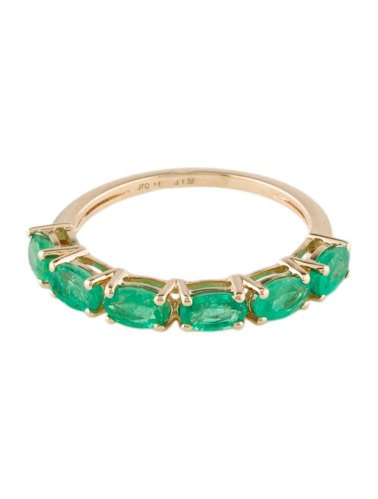 Artist 14K Yellow Gold 0.84ctw Emerald Band Ring, Size 6.75   Oval Modified Brilliant For Sale