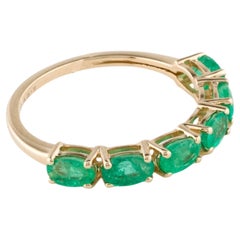14K Yellow Gold 0.84ctw Emerald Band Ring, Size 6.75   Oval Modified Brilliant