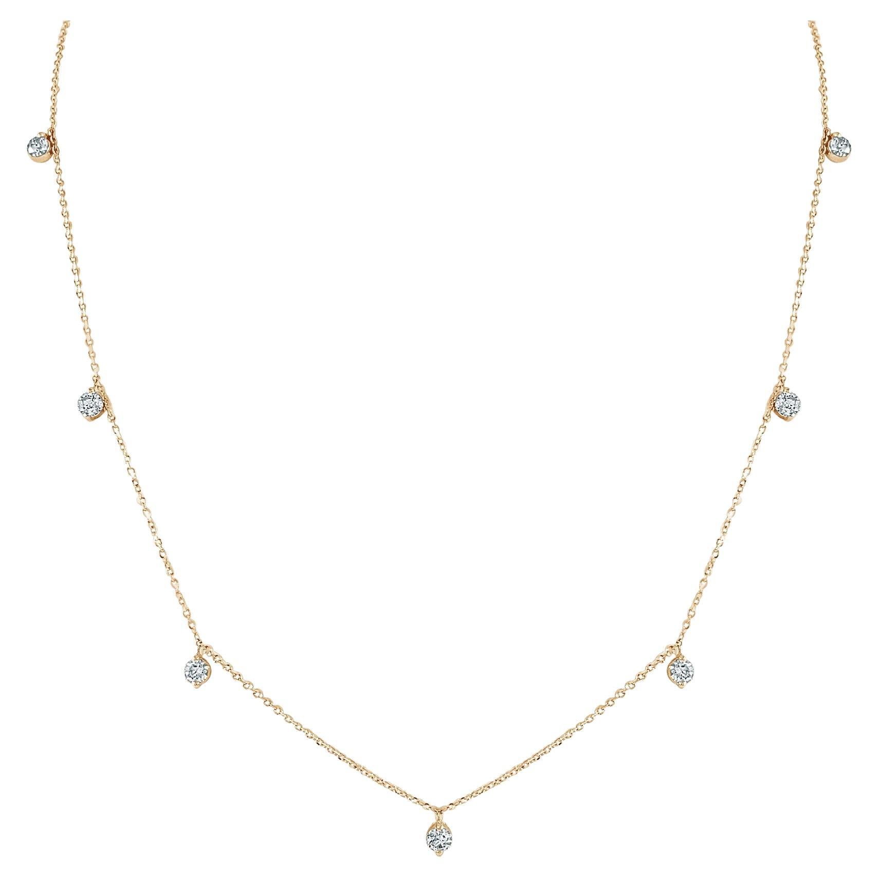 14K Yellow Gold 0.85ct Diamond Station Necklace for Her For Sale