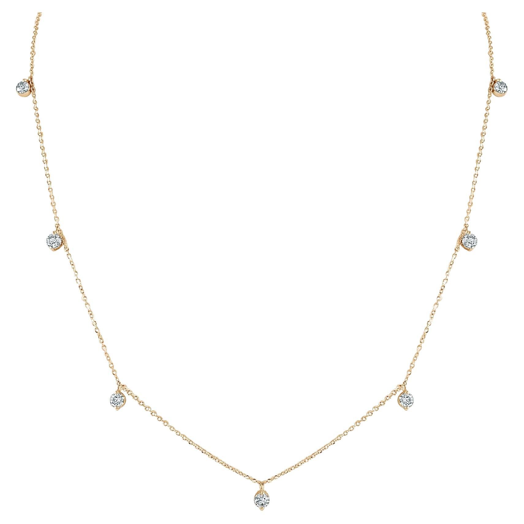 14K Yellow Gold 0.85ct Diamond Station Necklace for Her For Sale