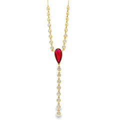 14k Gelbgold 0,88ct Zentral Rubin und 0,66ct Runde Brillanten Tropfen Nec