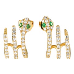 Pendientes Serpiente Oro Amarillo 14K 0,90 ct Diamante y Esmeralda ER208505-Y