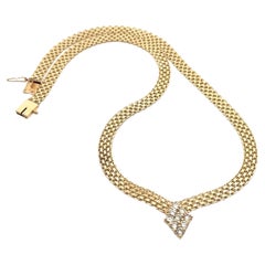 14k Yellow Gold 0.90ctw Diamond Center 16" Flat Bismark Link Chain Necklace