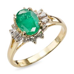 14k Yellow Gold 0.90tcw Emerald and Diamond Ring
