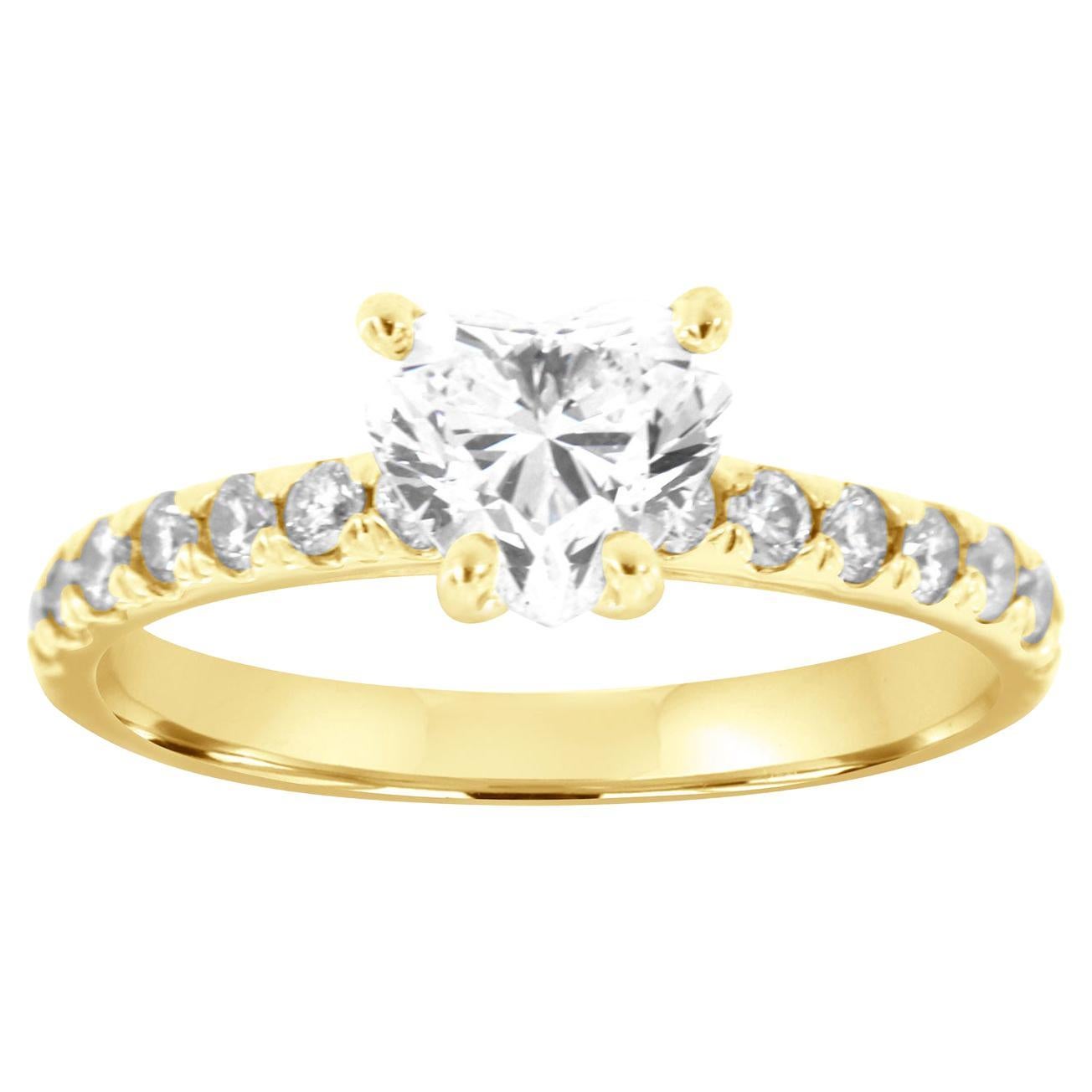 Or jaune 14 carats  Bague en diamant en forme de cœur de 0,91 carat certifié par le GIA