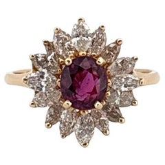 14K Yellow Gold 0.92ctw Oval Cut Ruby & 1.00ctw Marquee Cut Diamond Ring