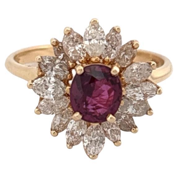 14K Gelbgold 0,92 Karat Rubin im Ovalschliff & 1,00 Karat Diamant im Marquee-Schliff Ring (Retro) im Angebot