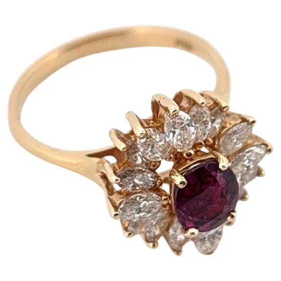 14K Gelbgold 0,92 Karat Rubin im Ovalschliff & 1,00 Karat Diamant im Marquee-Schliff Ring Damen im Angebot