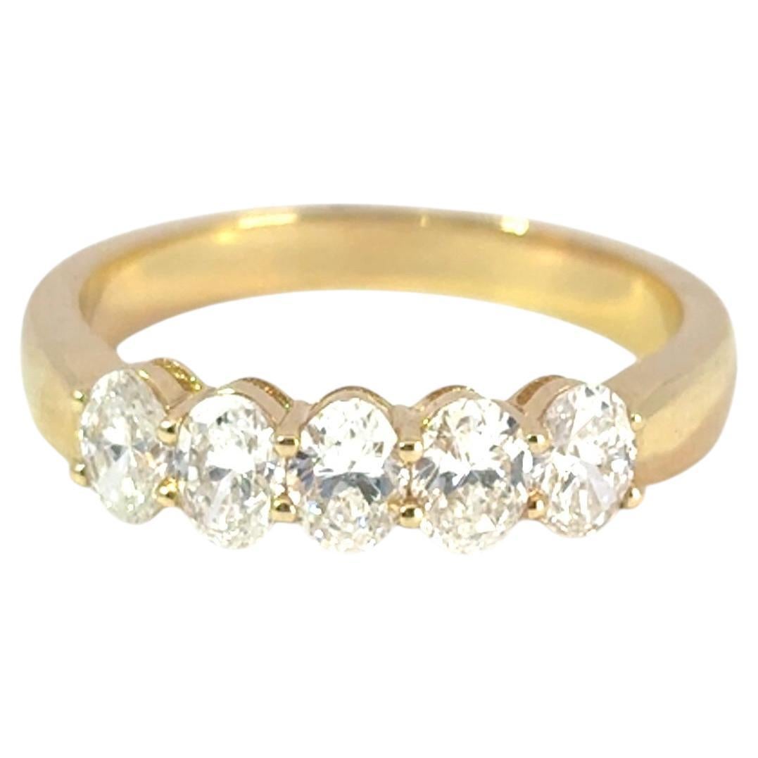 14k Yellow Gold 0.92ctw Oval Cut Five Stone Band For Sale