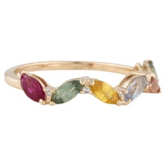 14K Yellow Gold 0.93ctw Sapphire & Diamond Band Ring, Size 7, Marquise Modified