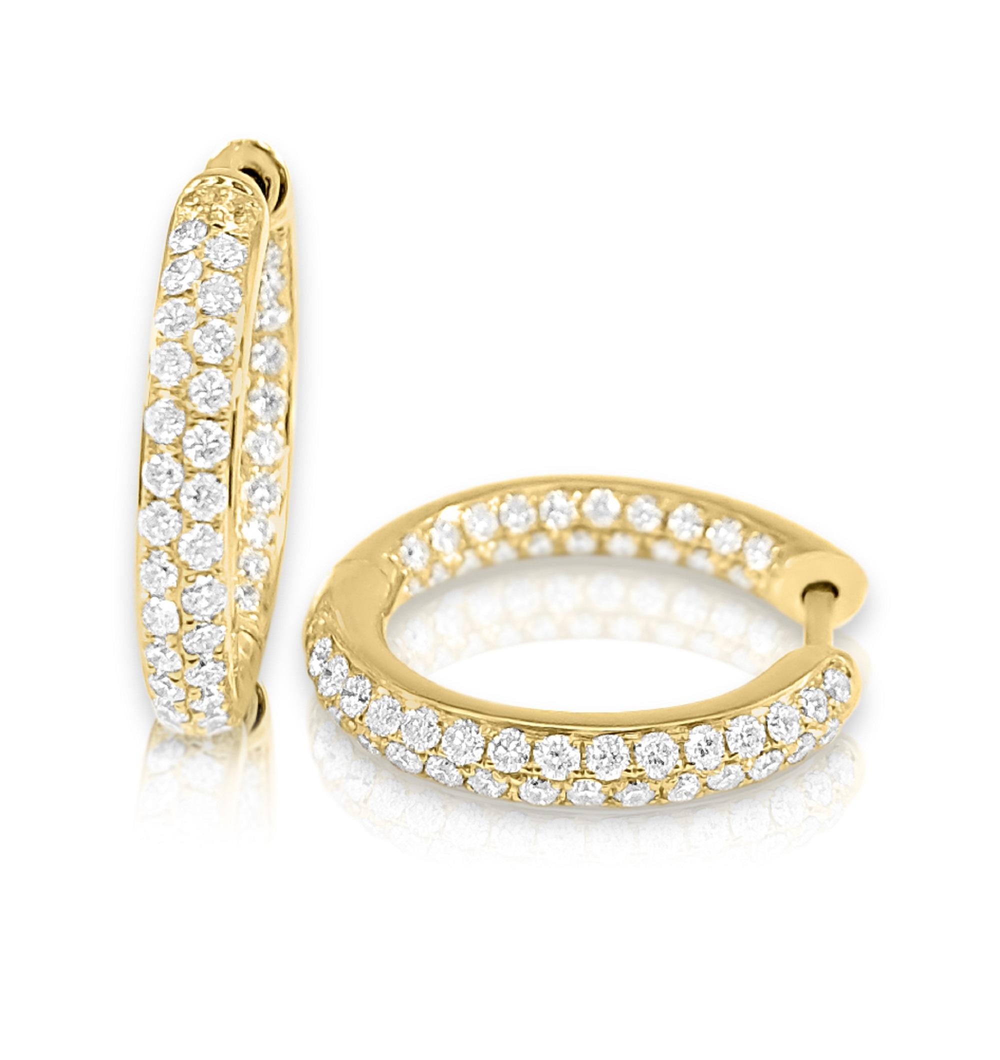 Baguette Cut 14K Yellow Gold 0.95ct Diamond Hoop for Her For Sale