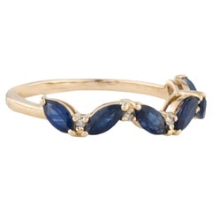 14K Yellow Gold 0.96ctw Sapphire & Diamond Zig-Zag Band Ring, Size 7