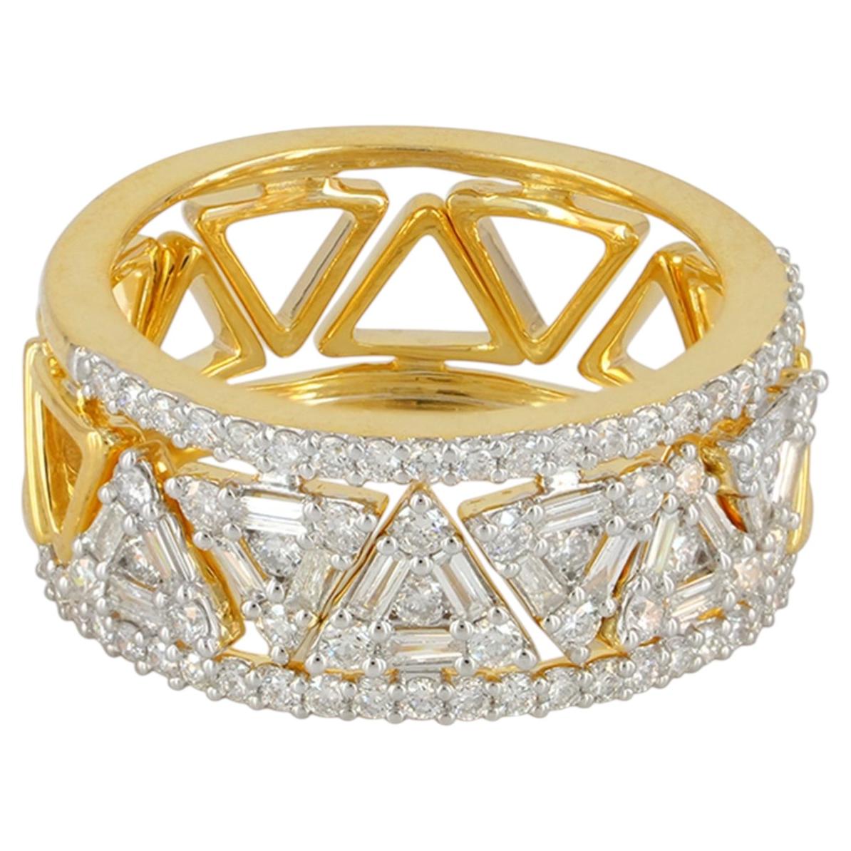 14K Yellow Gold 0.97 Ct Diamond Baguette Triangle Geometric Eternity Band Ste