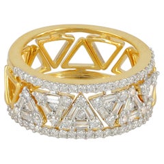 14K Yellow Gold 0.97 Ct Diamond Baguette Triangle Geometric Eternity Band Ste