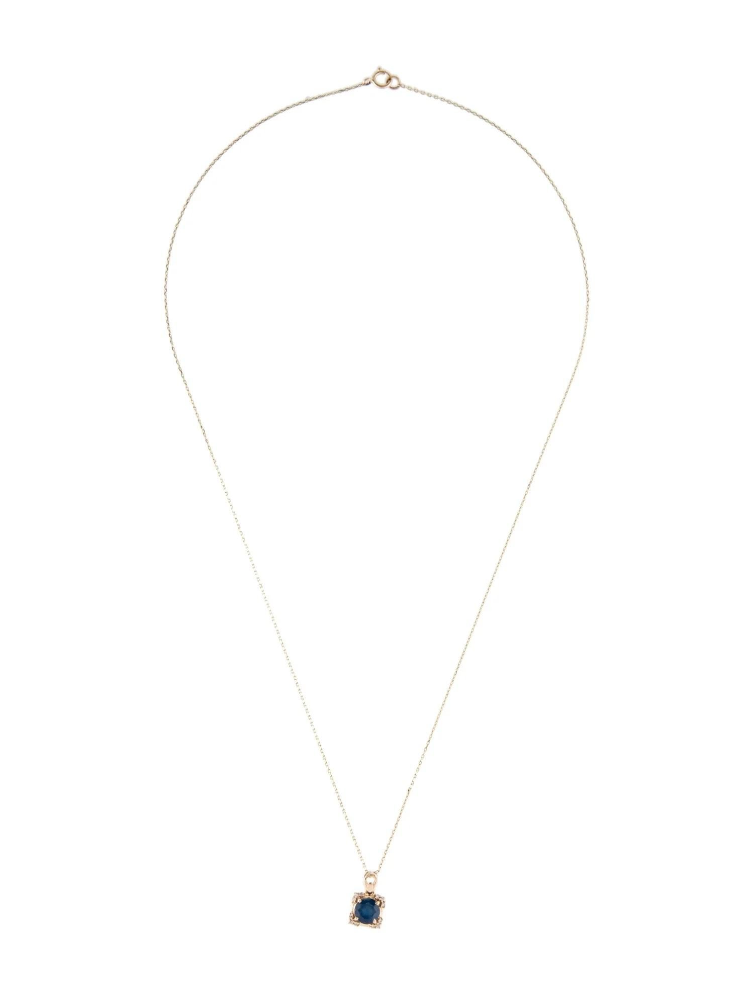 Artist 14K Yellow Gold 0.98ct Sapphire & 0.07ct Diamond Pendant Necklace, Faceted Round For Sale