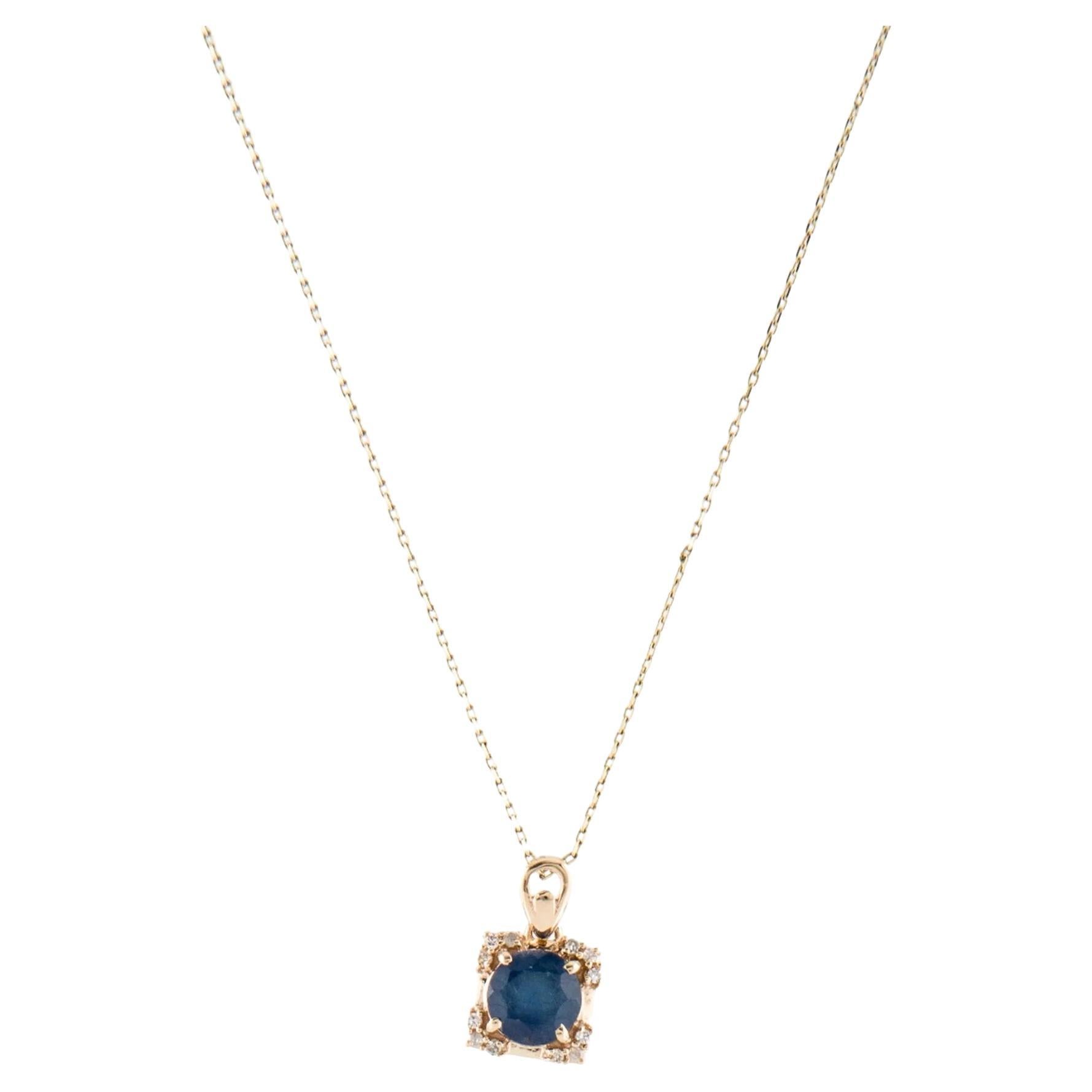 14K Yellow Gold 0.98ct Sapphire & 0.07ct Diamond Pendant Necklace, Faceted Round