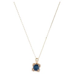 14K Yellow Gold 0.98ct Sapphire & 0.07ct Diamond Pendant Necklace, Faceted Round