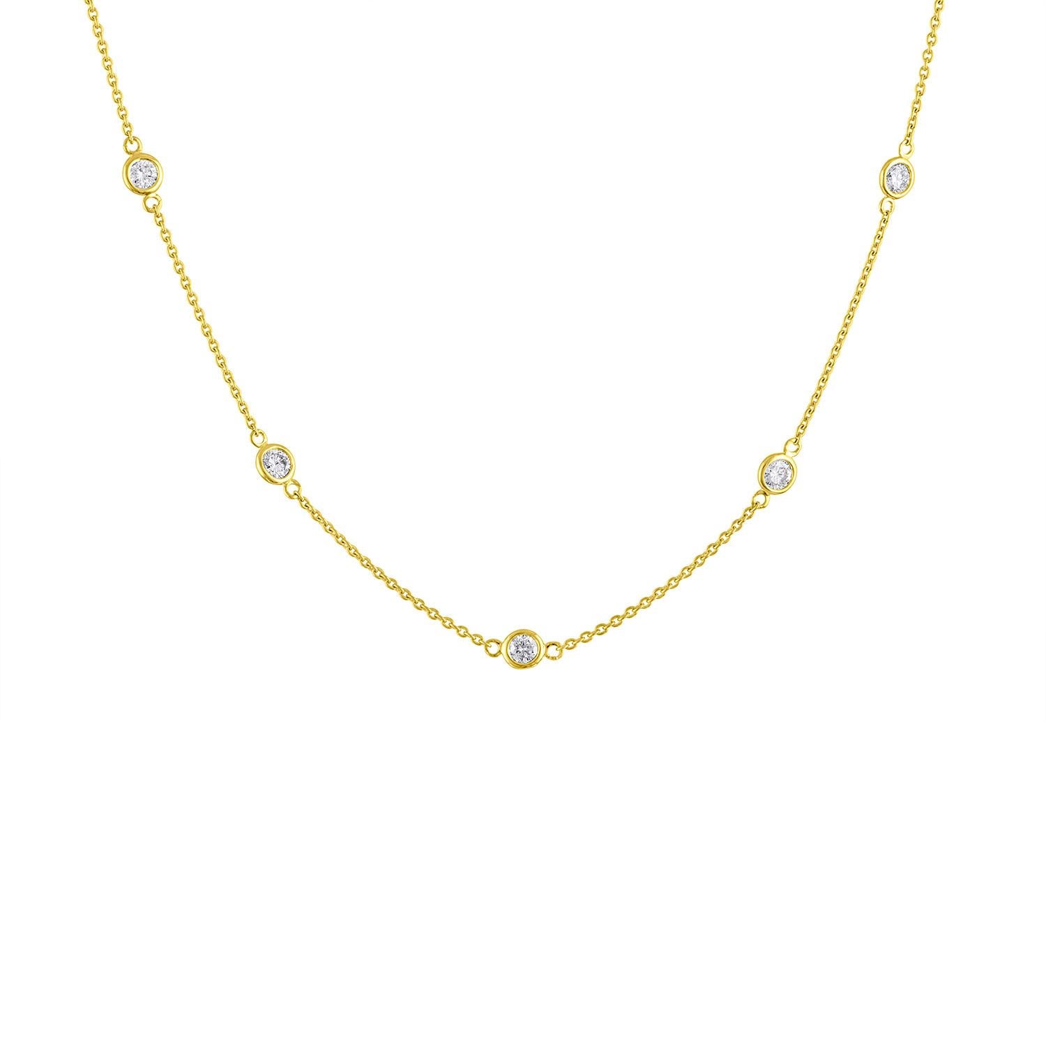 Contemporary 14K Yellow Gold 1 1/10 Carat Bezel Set Diamond Station Necklace For Sale