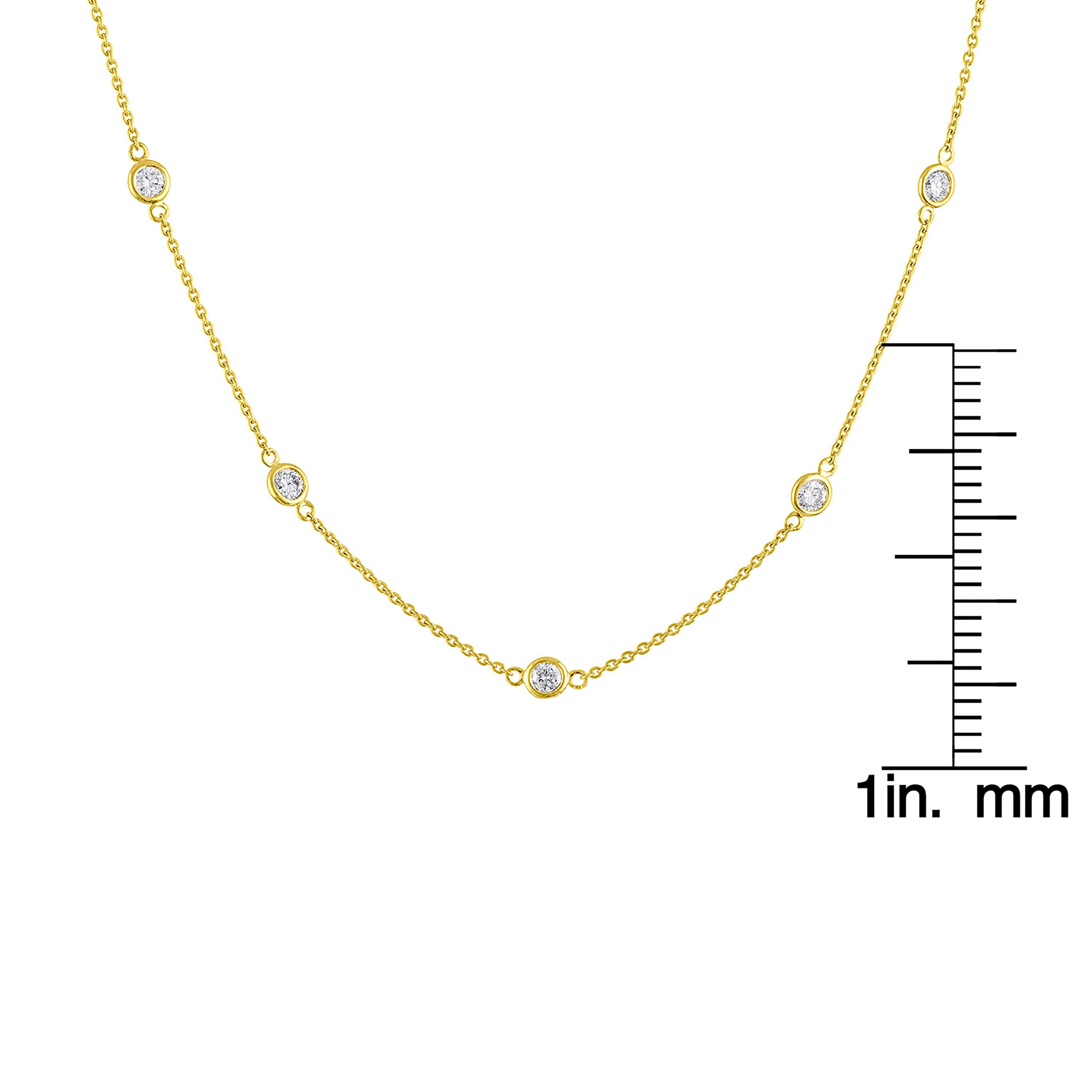 14K Yellow Gold 1 1/10 Carat Bezel Set Diamond Station Necklace In New Condition For Sale In New York, NY