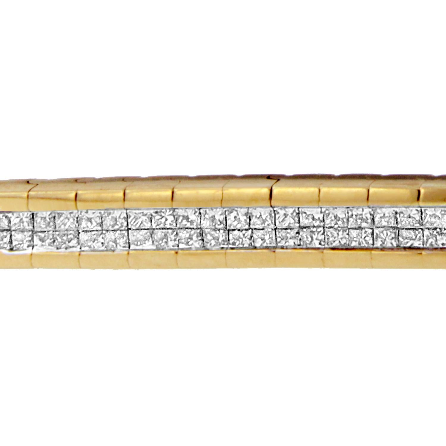 Contemporary 14K Yellow Gold 1 1/10 Carat Princess Cut Diamond Banded Bracelet For Sale