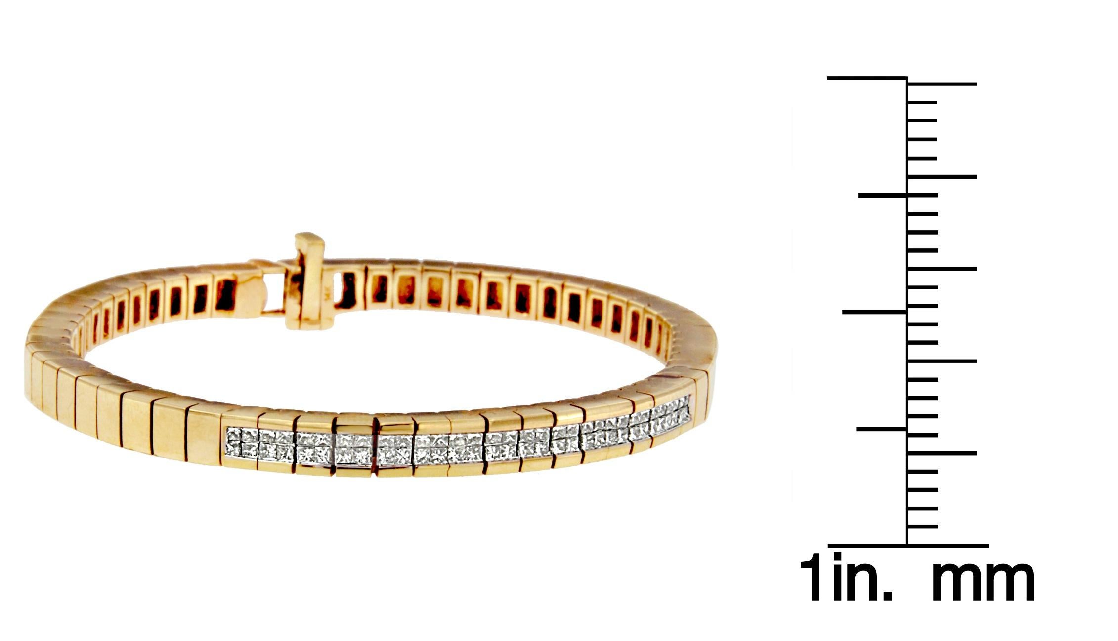 Contemporary 14K Yellow Gold 1 1/10 Carat Princess Cut Diamond Banded Bracelet For Sale