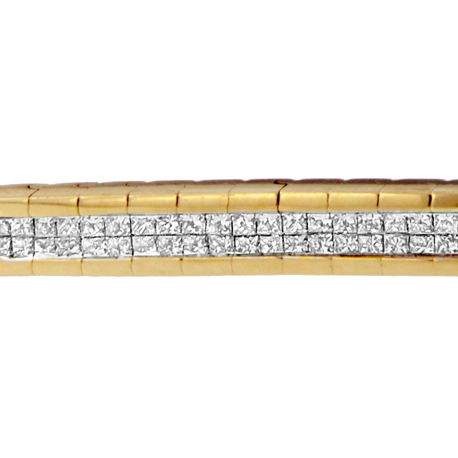 Taille princesse Bracelet en or jaune 14K contenant 1 1/10ct TDW de diamants taille princesse 'H-I, SI1-SI2'. en vente