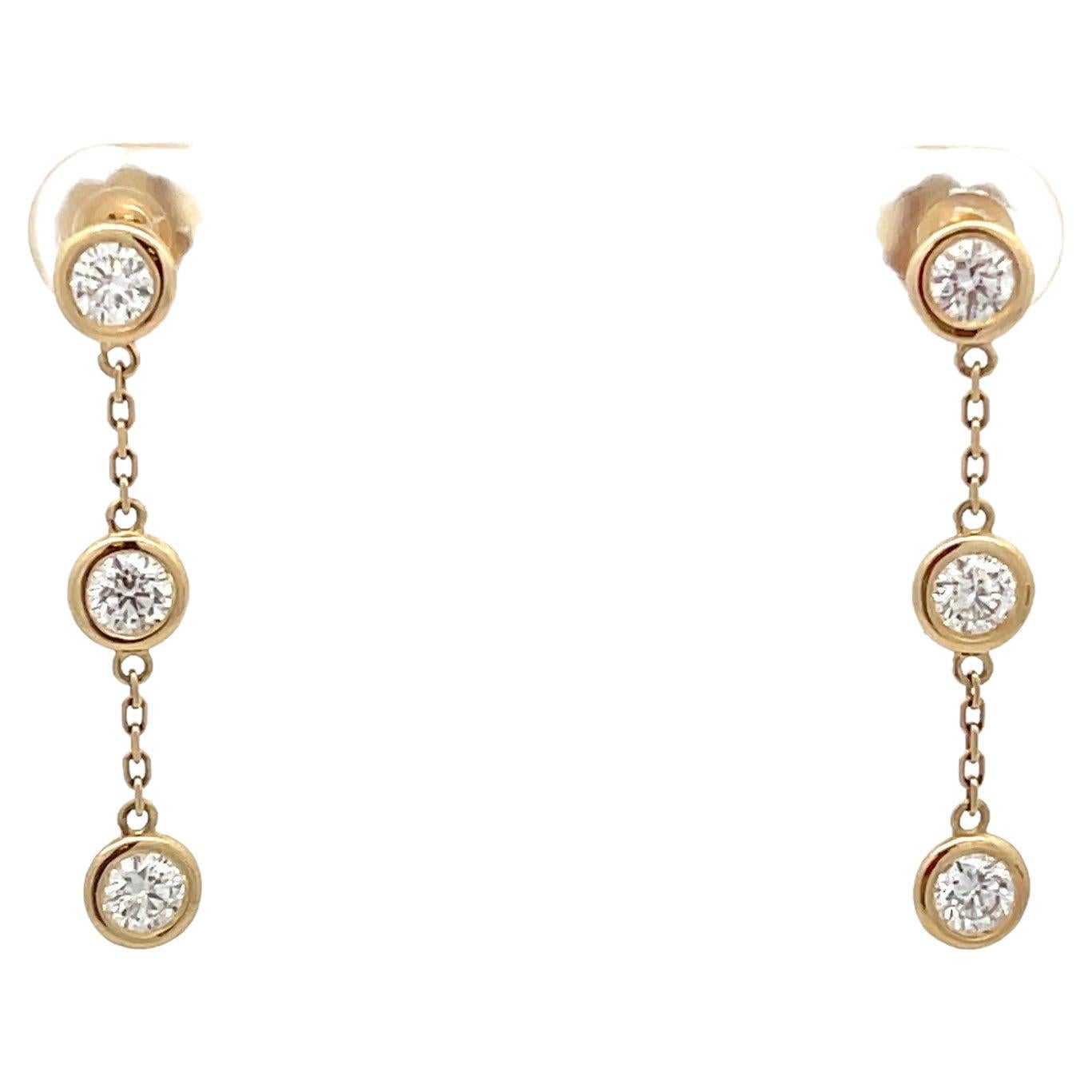 14K Yellow Gold 1 1/10ctw Diamonds by the Yard Drop Earrings For Sale