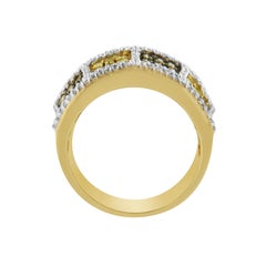 14K Yellow Gold 1 1/2 Carat Champagne, Yellow and Round Diamond Band Ring