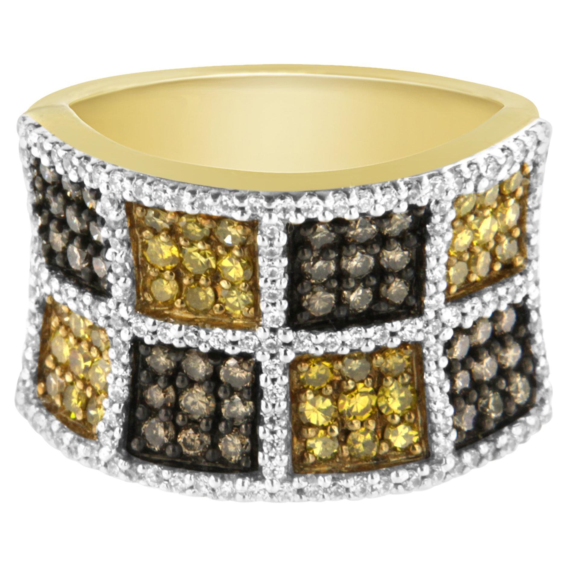 14K Yellow Gold 1 1/2 Carat Champagne, Yellow and Round Diamond Band Ring