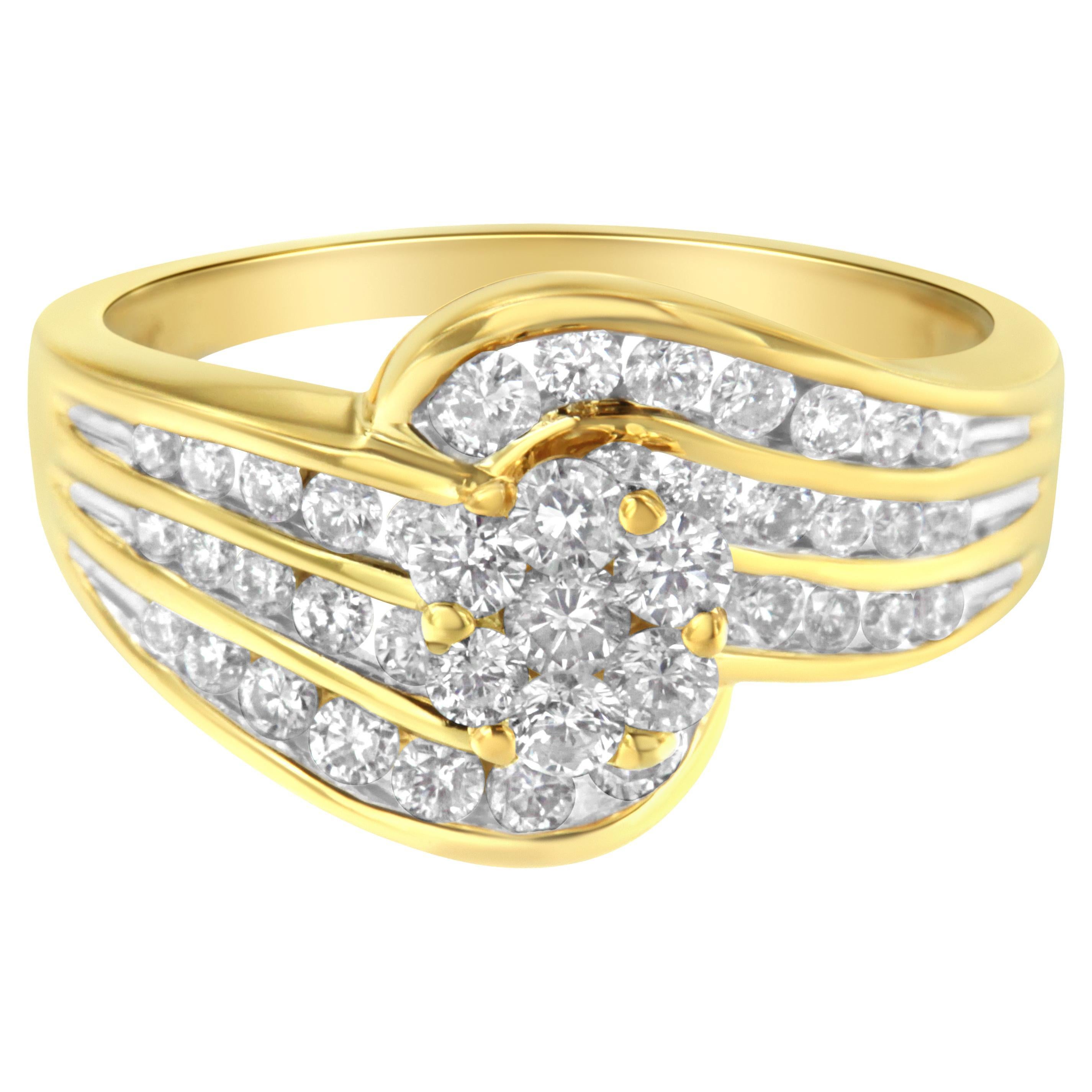 For Sale:  14K Yellow Gold 1 1/2 Carat Diamond Cocktail Bypass Ring
