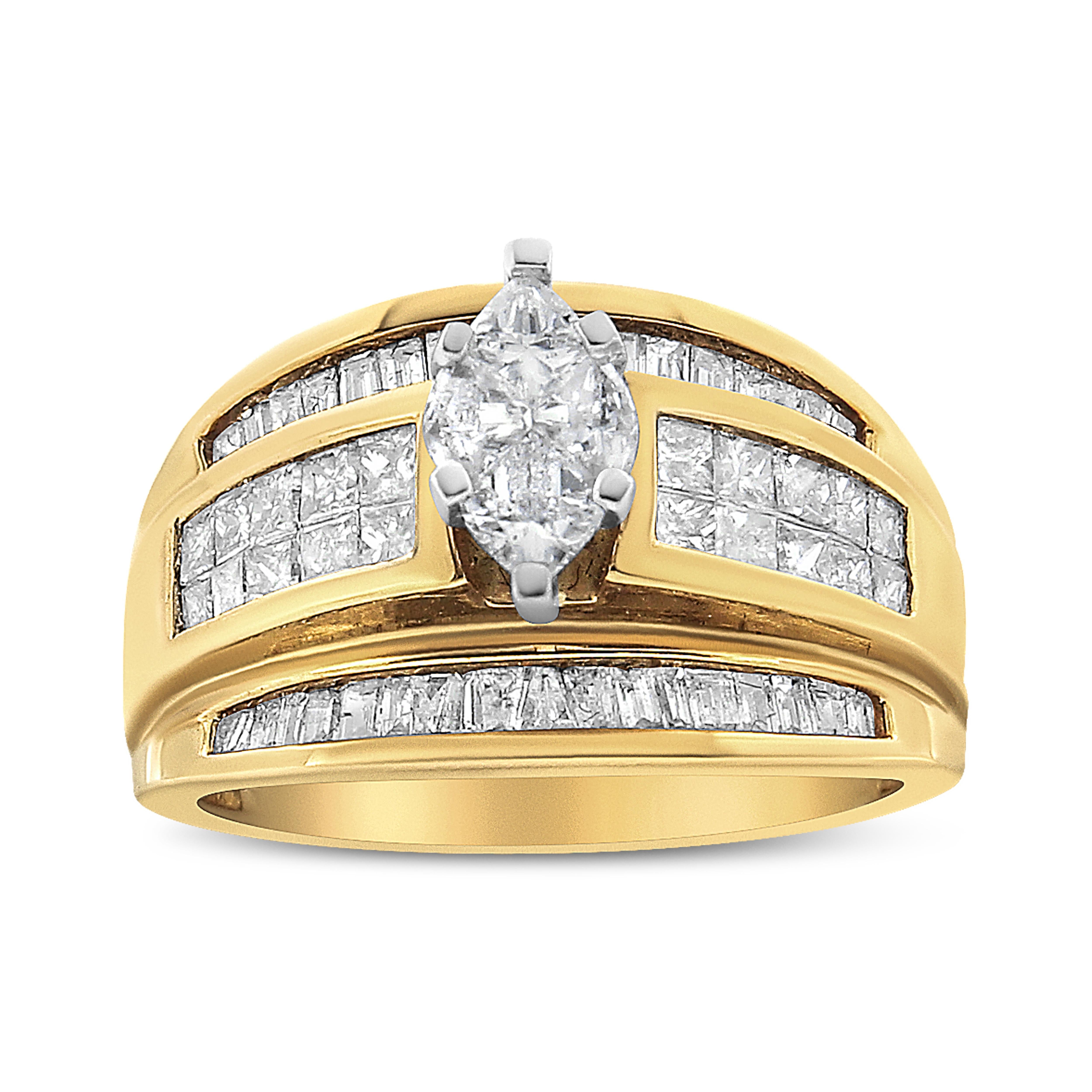 Contemporain Bague de fiançailles cocktail en or jaune 14 carats avec diamants en forme de marquise de 1 1/2 carat en vente