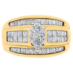 14K Yellow Gold 1 1/2 Carat Diamond Marquise Shape Engagement Cocktail Ring Band