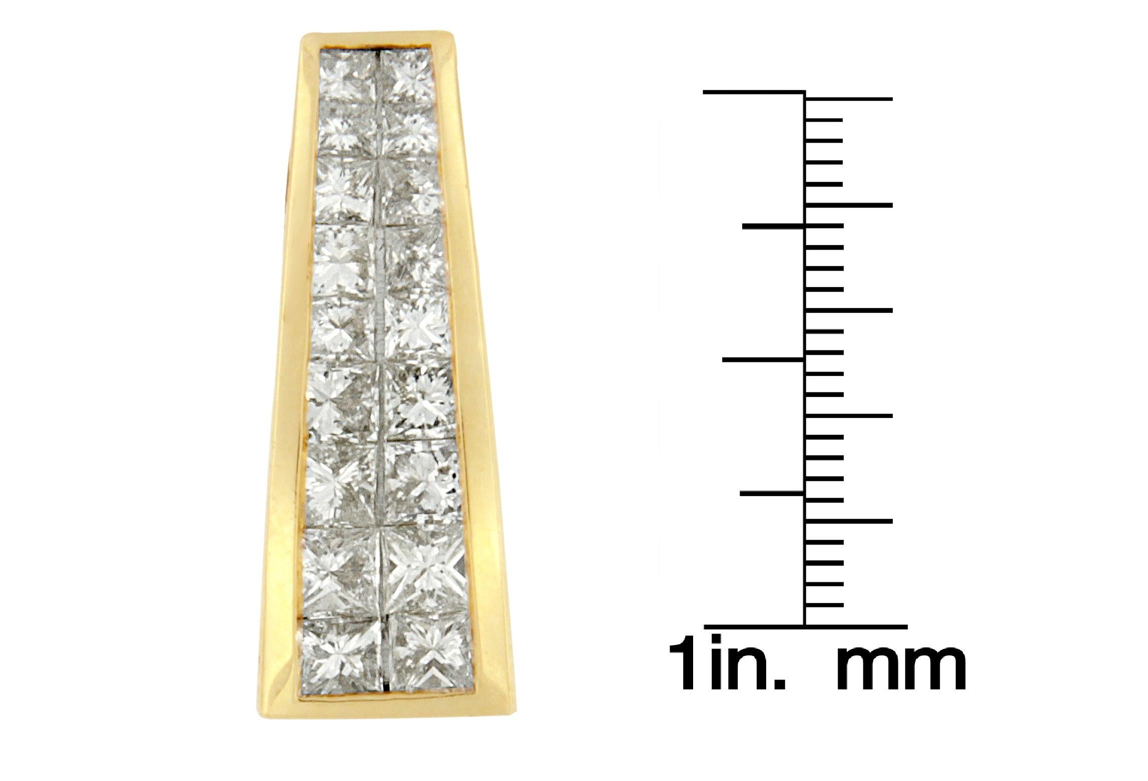 Contemporary 14K Yellow Gold 1 1/2 Carat Princess Cut Diamond Greek Column Pendant Necklace For Sale