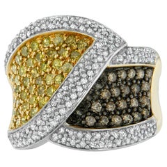 14K Yellow Gold 1 1/2 Carat Yellow, White, and Champagne Diamond Cross-Over Ring