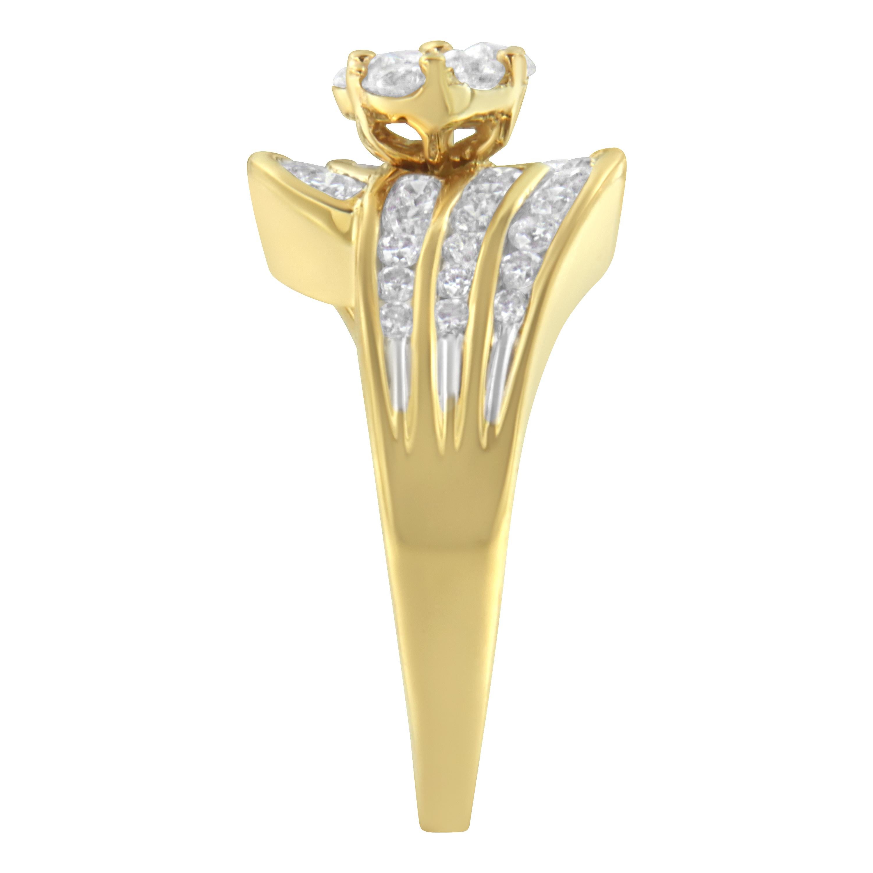 Bague cocktail bypass en or jaune 14 carats avec diamants 1 1/2 carat Neuf - En vente à New York, NY