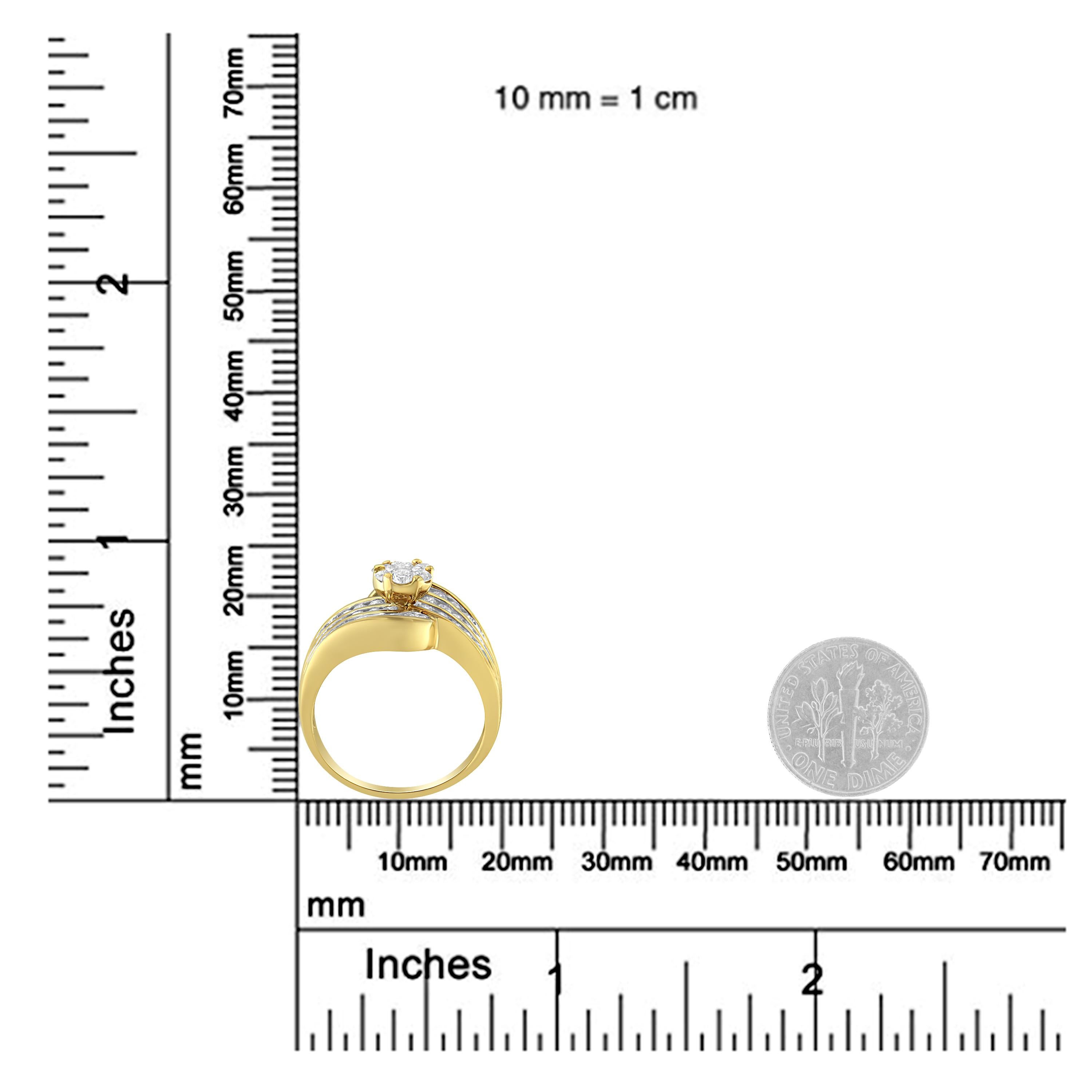 14K Yellow Gold 1 1/2 Cttw Diamond Cocktail Bypass Ring For Sale 1