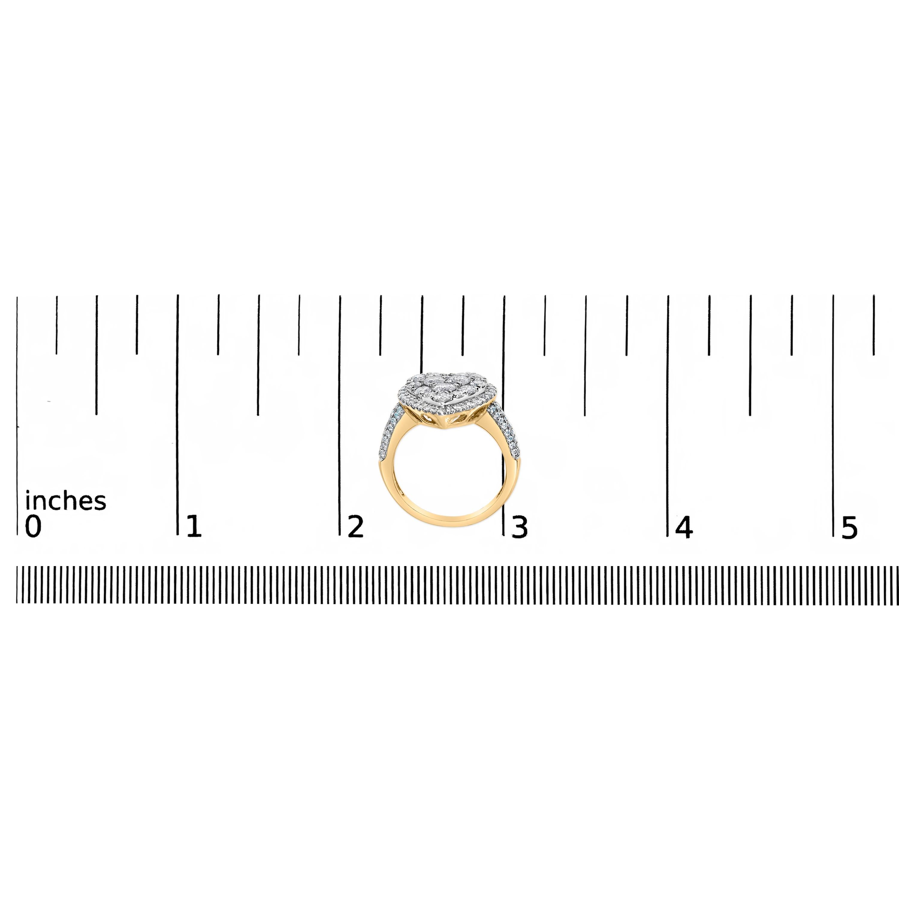 Round Cut 14K Yellow Gold 1 1/2 Cttw Diamond Heart Shaped Composite Ring For Sale