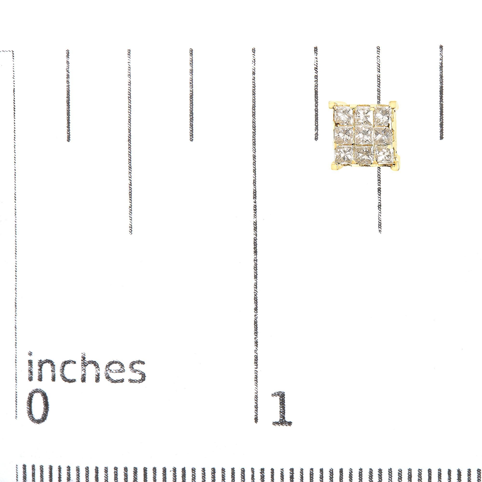 Boucles d'oreilles carrées en or jaune 14K avec 9 pierres et 1 1/2 cttw de diamant taille princesse Neuf - En vente à New York, NY