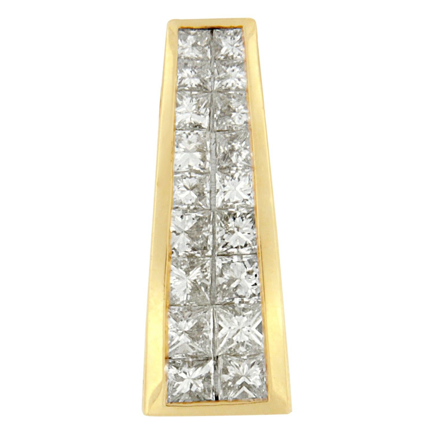 14K Yellow Gold 1 1/2 Cttw Princess Cut Diamond Greek Column Pendant Necklace