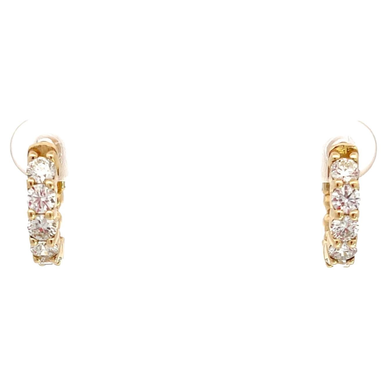 14K Yellow Gold 1 1/2ctw Diamond Huggie Hoop Earrings For Sale