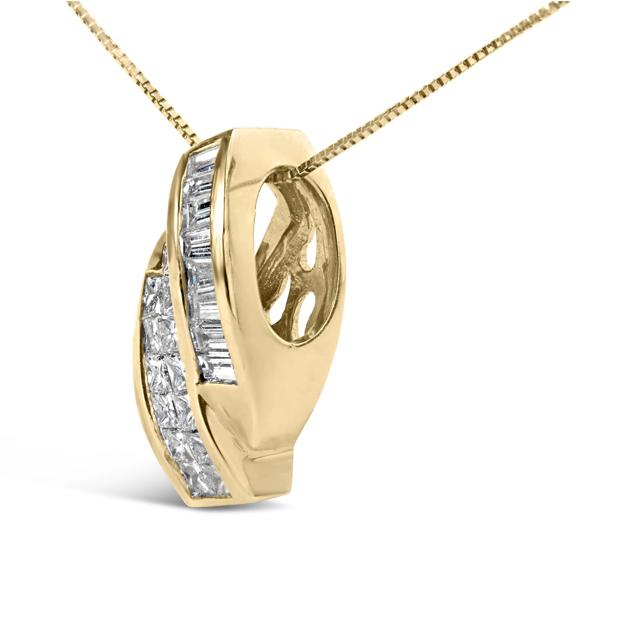 Moderne Pendentif en or jaune 14k 1 1/3 Cttw Diamond Double Curved - NO CHAIN INCLUDED en vente